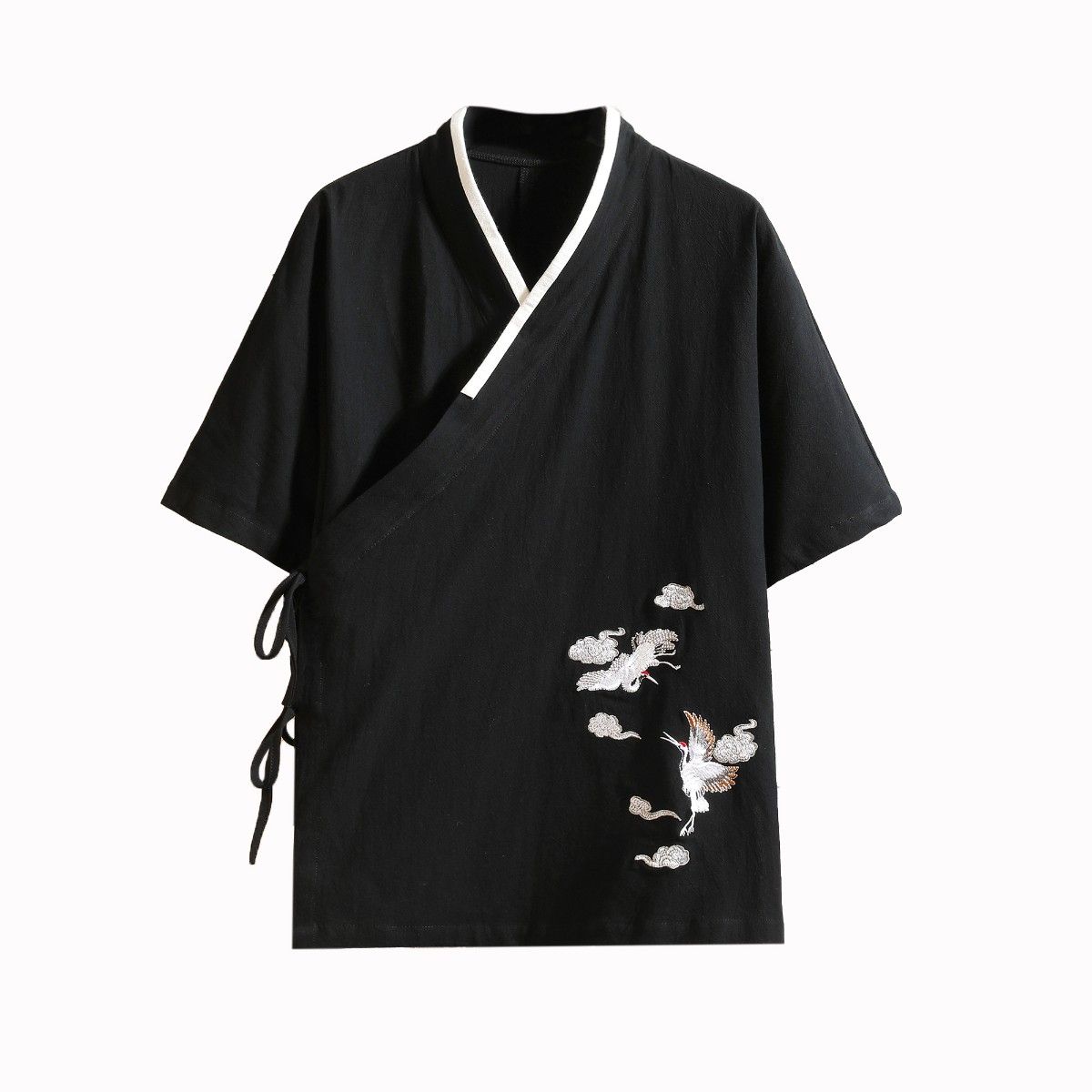 Trang phục nam phong cách hán phục cách tân cho nam tay ngắn vải lanh t áo sơ mi cổ trang nam con trai cotton lanh tang phục áo choàng đạo sĩ