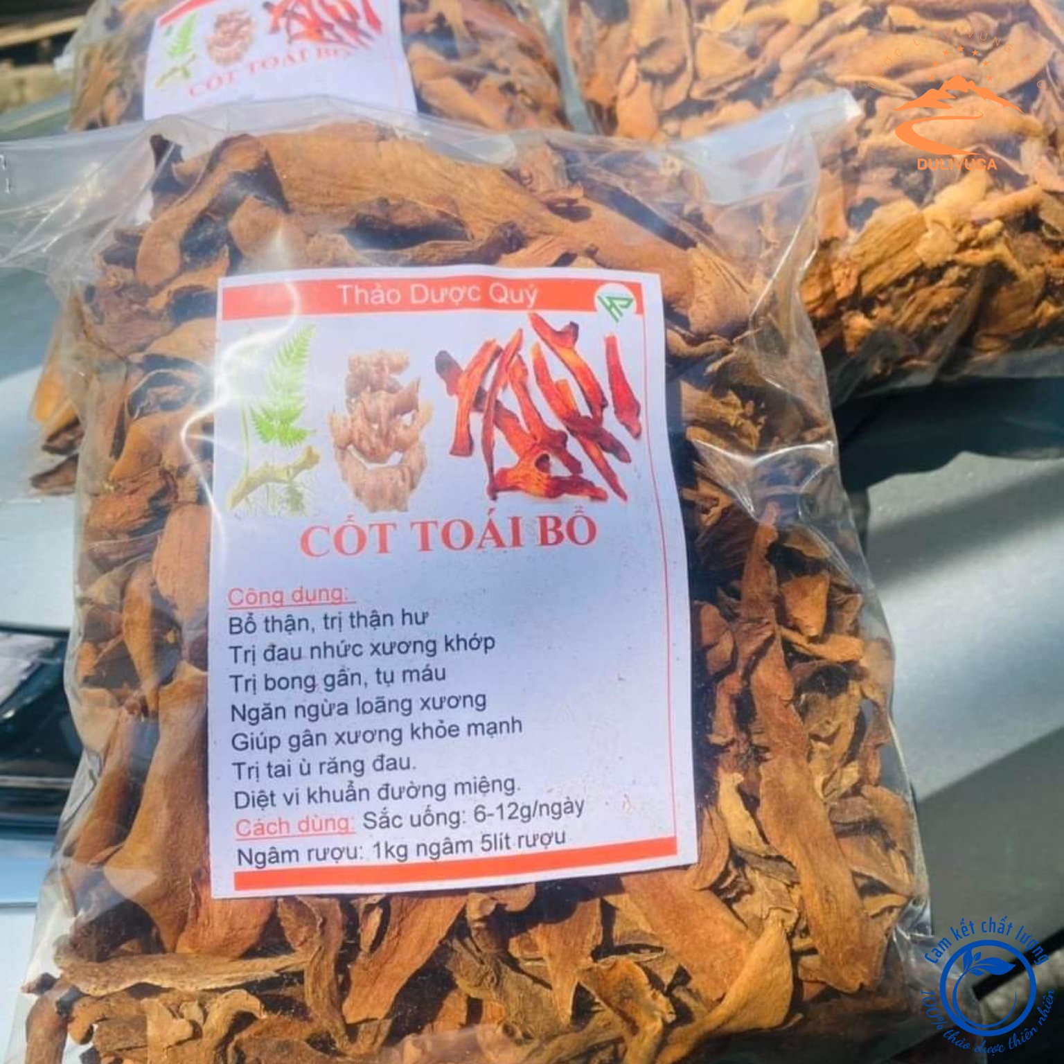 Cốt toái bổ khô loại 1 được thu hái rừng sâu, thái lát phơi khô, giúp bổ thận, mạnh gân xương, hoạt huyết và tán ứ