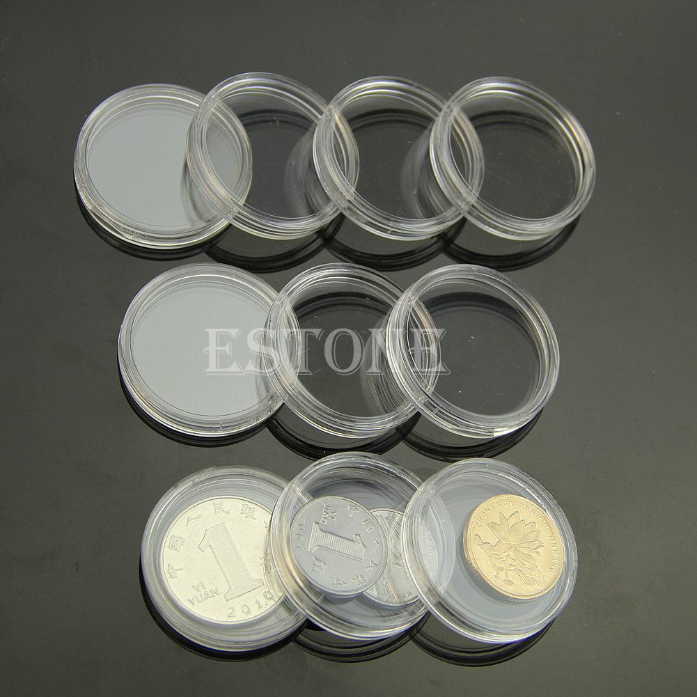 Hot Sale Hot 10pcs 28mm Clear Round Cases Coin Storage Capsules Holder Round Plastic