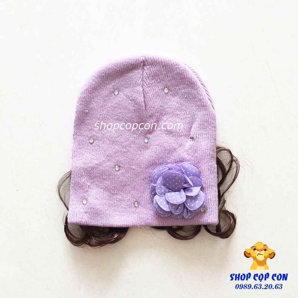 Nón Len Tóc Giả Đính Hột Hoa Chấm Bi