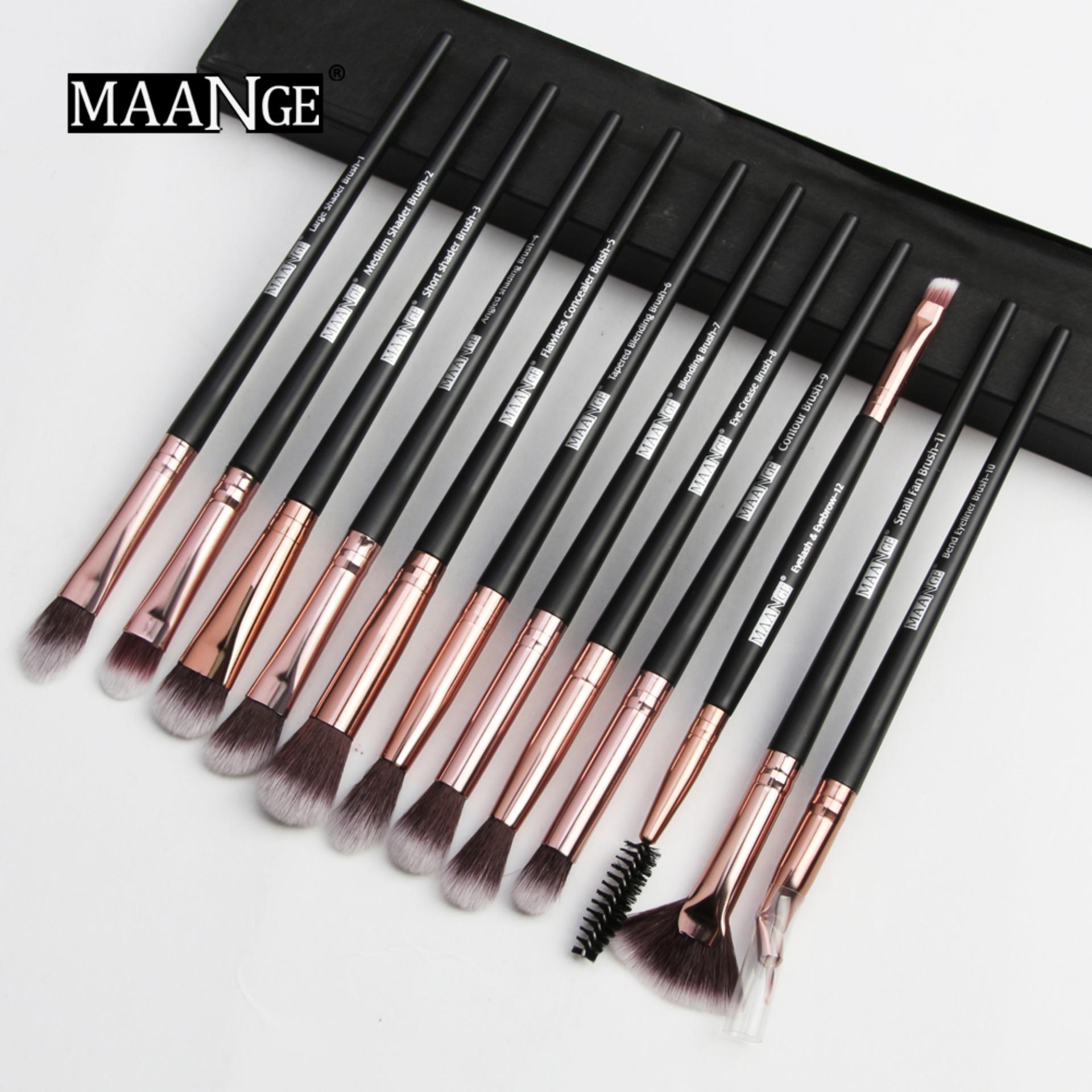 Bộ cọ trang điểm 12 cái Maange mới màu đen được làm chất liệu nhựa và tóc tổng hợp chất lượng cao an toàn không gây độc hại - INTL