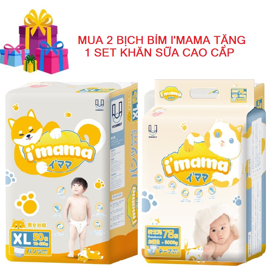 Tã/Bỉm I'MAMA  Nội Địa Nhật Bản Công Nghệ Sap Siêu Thấm Hút, Mỏng Nhẹ, Êm Ái Đủ Size XS/S/M/L/Xl/XXL imama