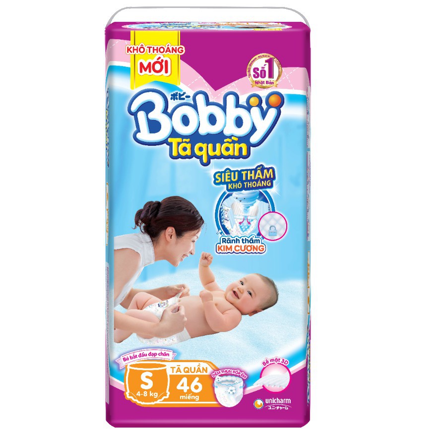 Tã quần Bobby size S46 miếng(4-8 kg)