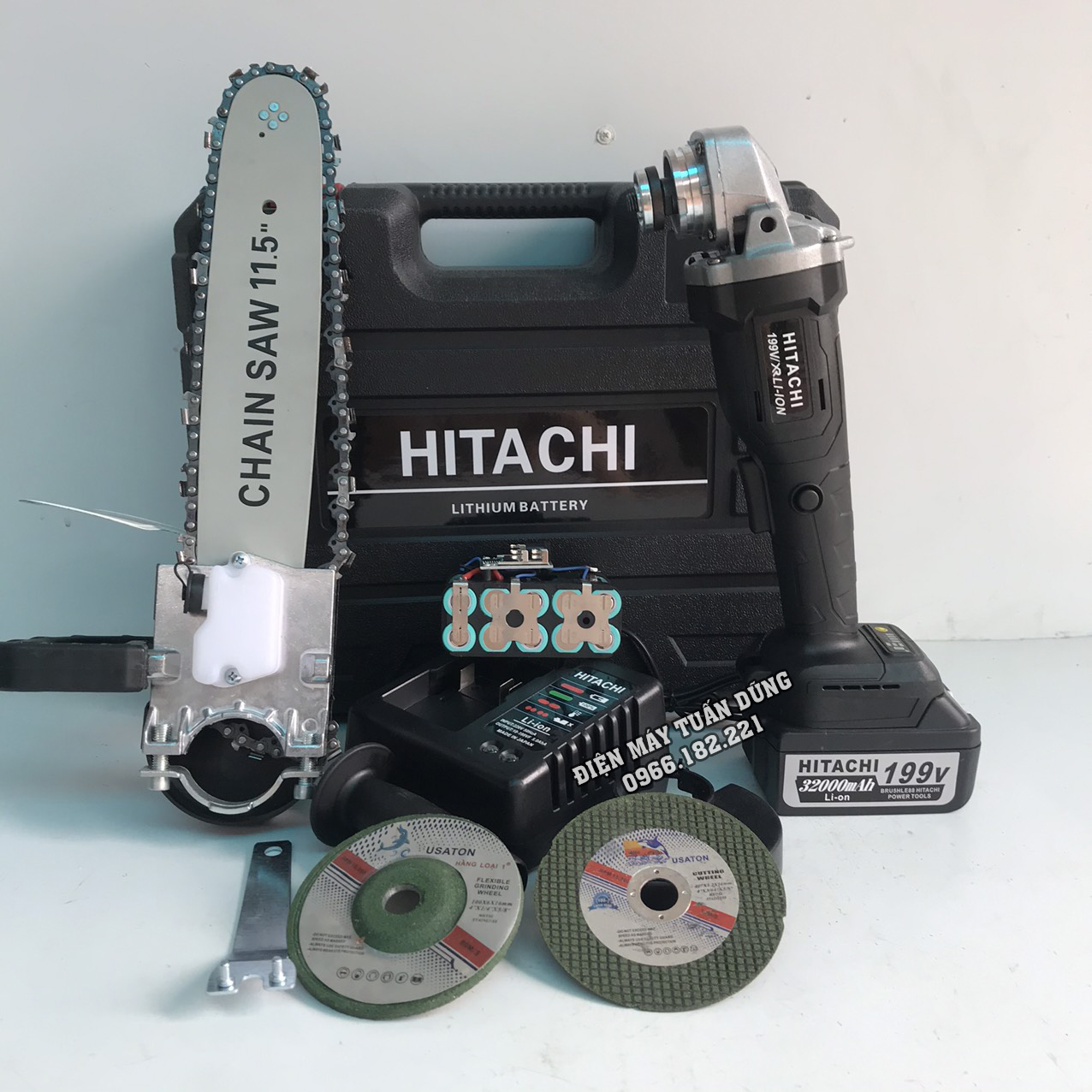 Máy mài dùng pin Hitachi 199V Động cơ không chổi than Kèm bộ lưỡi cưa xích