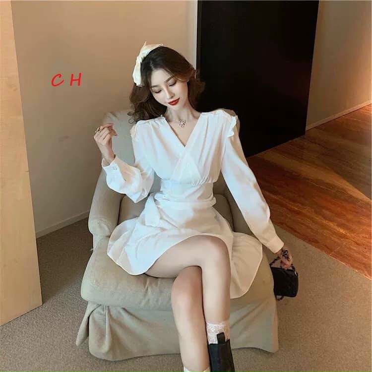 [25-27.4 Hoàn tiền 15%] VÁY CỔ V NHÚN EO PHONG CÁCH TIỂU THƯ XINH XINH-JUNA STORE 24H-CH0301