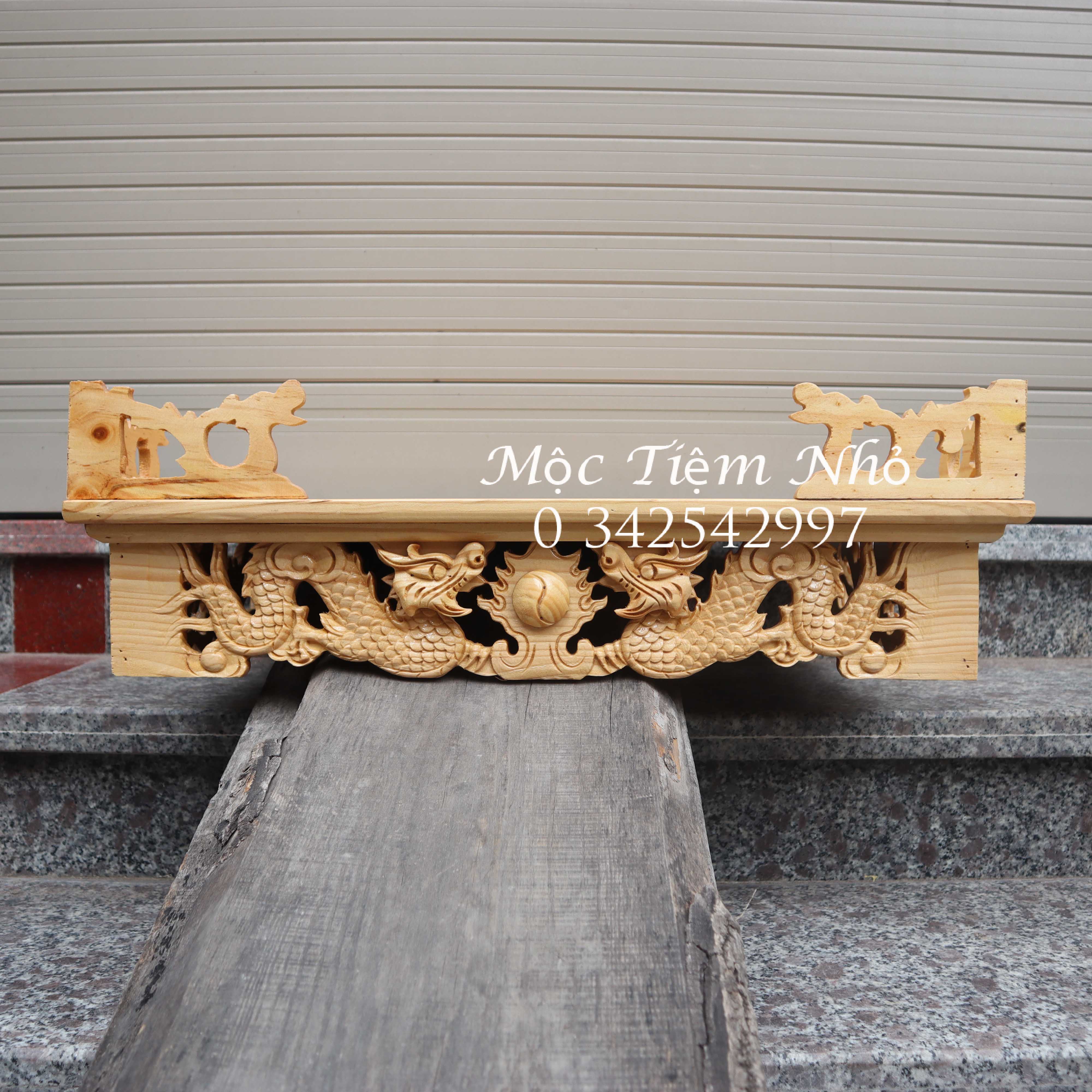 Bàn thờ treo tường rồng song long gỗ pơ mu góc