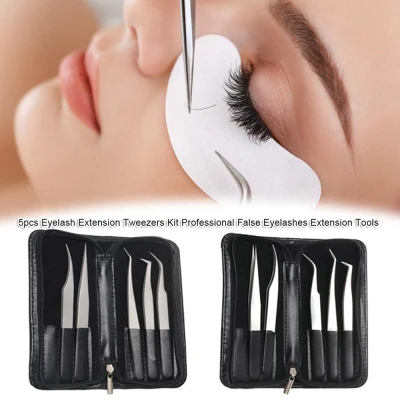 DAFCASV 5Pcs/set Portable Precision Eyelash Applicator Beauty Accessories Anti-Static Eyelashes Tweezers Kit Makeup Tools Cosmetic Eyelash Curling Clip