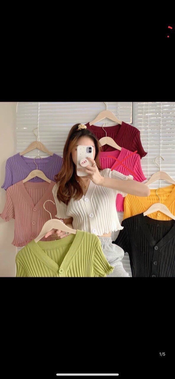 Áo Croptop Tay Lỡ Phối Nút Cài Cực Xinh