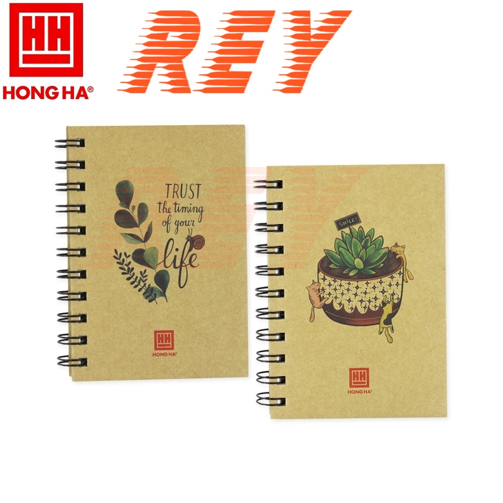 Sổ tay vintage notebook a6 - sổ lò xo bìa cứng green plant hồng hà 4154