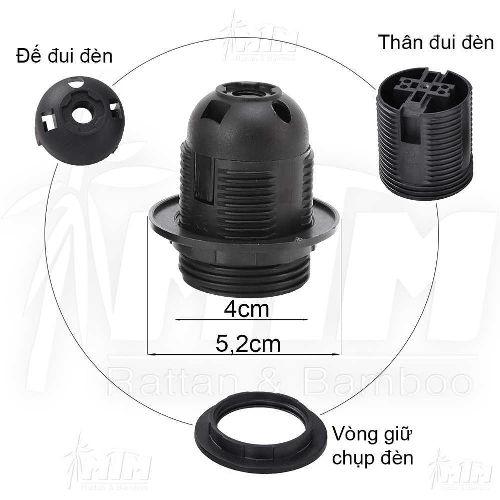 Đui đèn vành E27 dùng cho lồng đèn mây tre, đèn gỗ, đèn sắt.