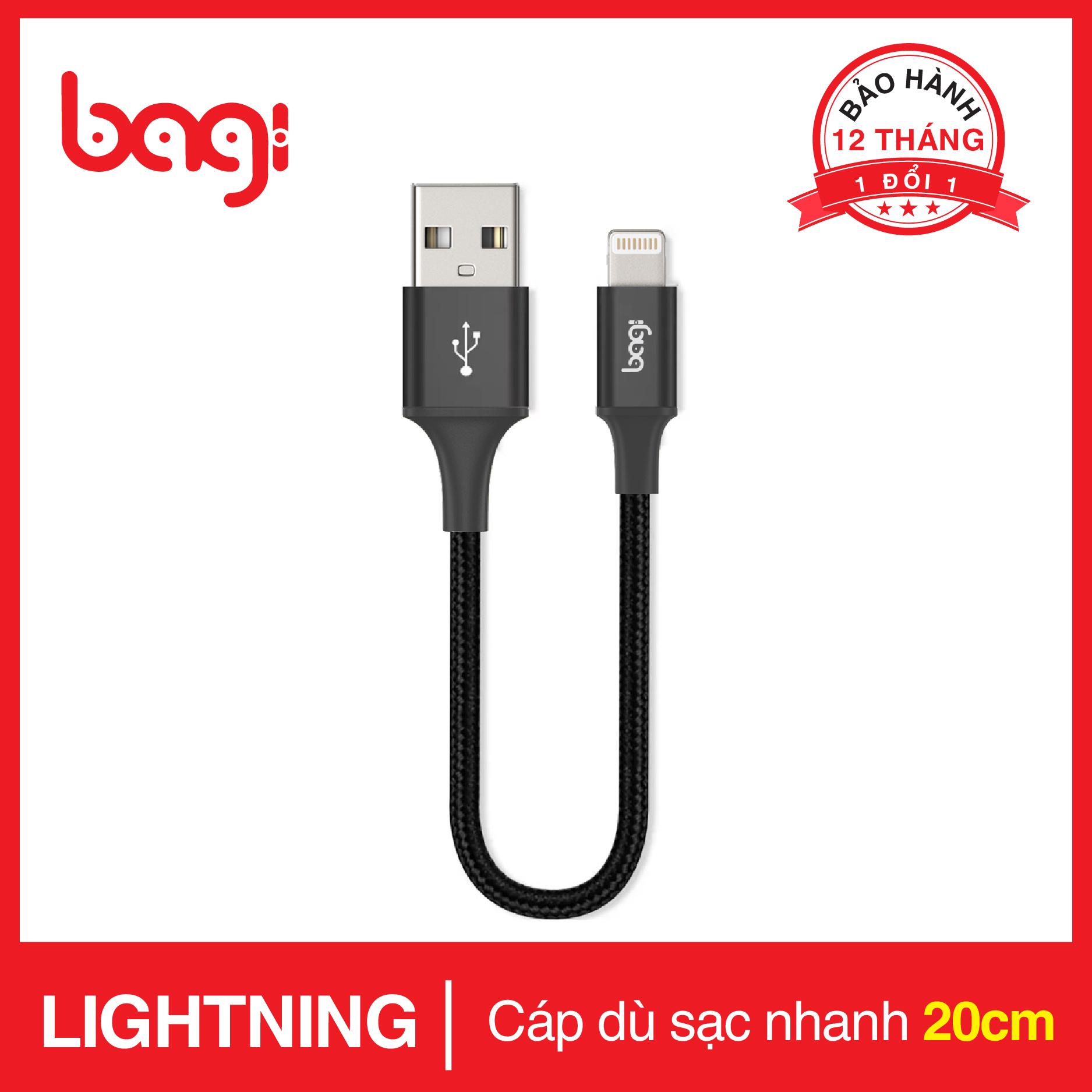 Cáp dù sạc nhanh Lightning Bagi dài 20cm IS20