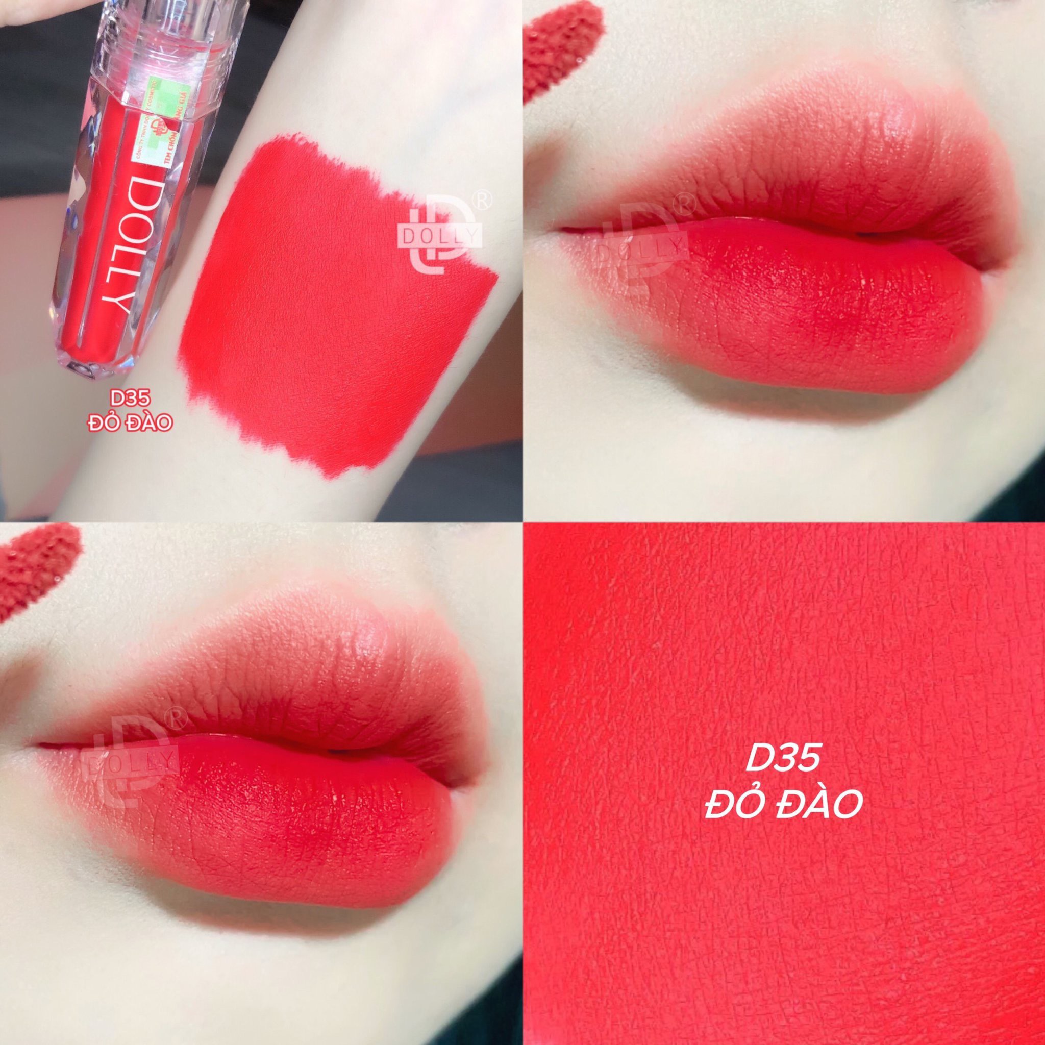 [ D35 Đỏ Đào ] - Son Kem Lì DOLLY DIAMOND Không Chì Đỏ Đào