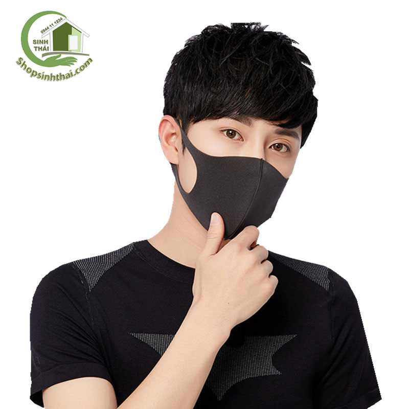 [HCM]Khẩu trang màu đen 3D- vải Poly 2 da co giãn 4 chiều loại dày