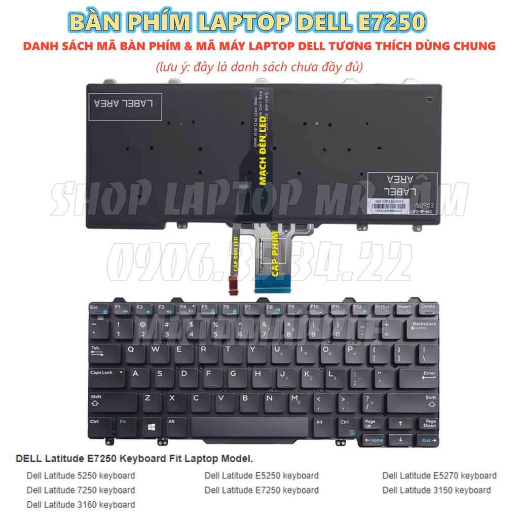 BÀN PHÍM LAPTOP DELL LATITUDE E7250 dành cho Latitude E7250 E7270 E5250 E5270, XPS 9250 (Cáp dài hơn E7270)