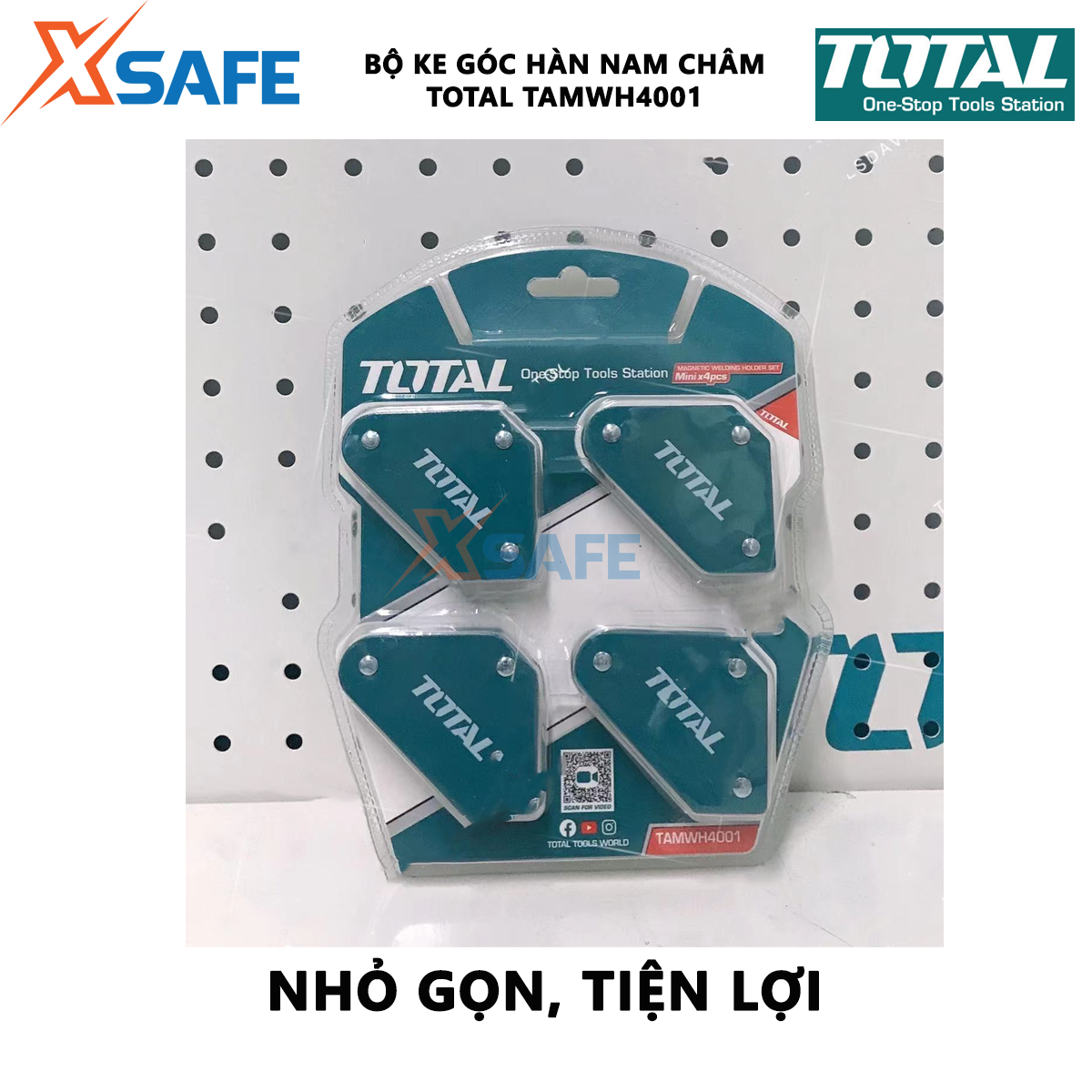 Bộ ke góc hàn nam châm 3 góc Total TAMWH4001| 4 nam châm mini 45 °, 90 °, 135 °, dùng chất liệu nam châm và thép