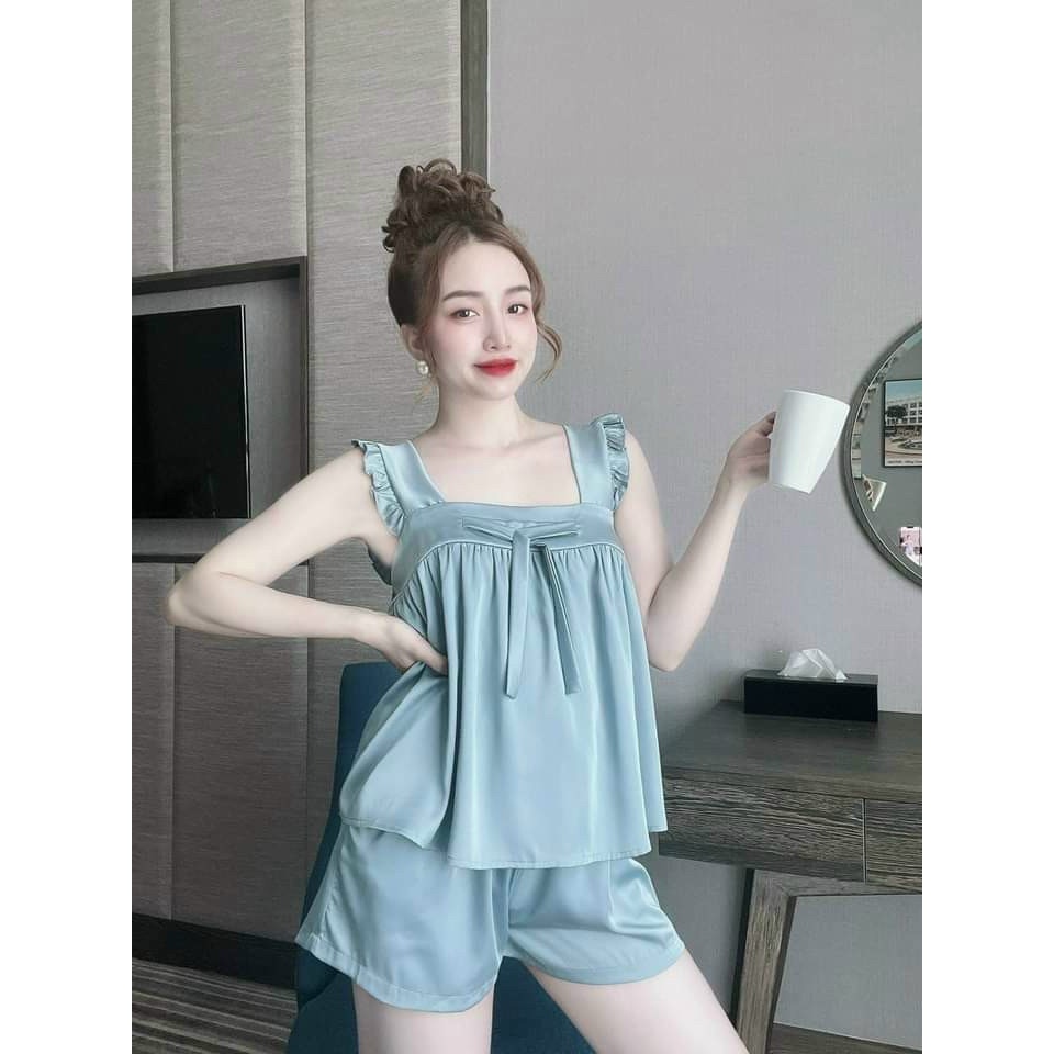 đồ bộ 2 dây nữ vải lụa satin freesize 54kg - CN100