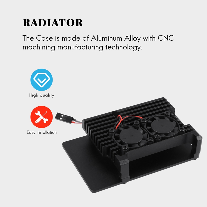 for Raspberry Pi 4 Aluminum Case with Dual Cooling Fan Metal Shell Black Enclosure for Raspberry Pi 4 Model B