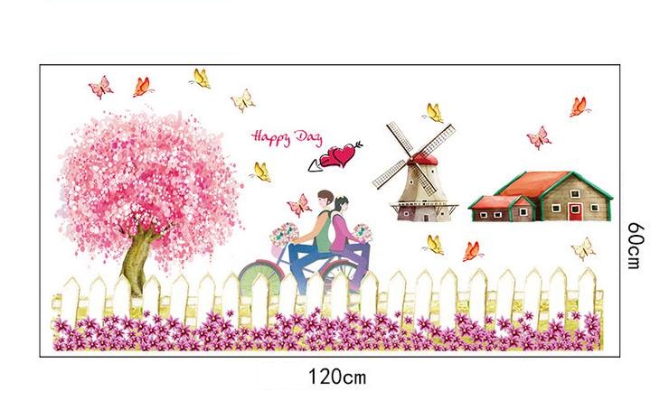 [HCM]Decal dán tường hoa hồng phấn và cối xay gió