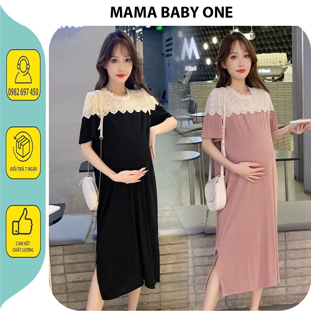 Váy bầu suông tăm phối ren\