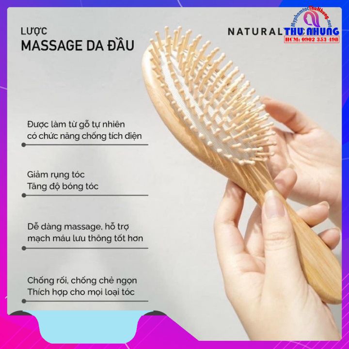 LƯỢC GỖ DAVINES CHẢI MASSAGE THƯ GIẢN DA ĐẦU GIẢM RỤNG TÓC