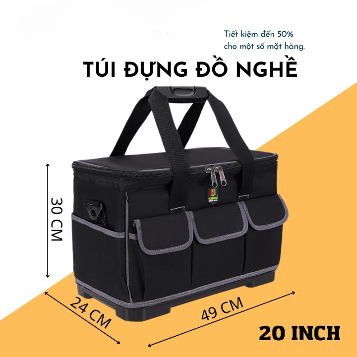 Túi đựng đồ nghề nắp vuông đế nhựa, đế cứng chống nước cho thợ điện kỹ thuật sửa chữa. hộp đựng đồ nghề, túi xách đồ nghề, túi xách dụng cụ