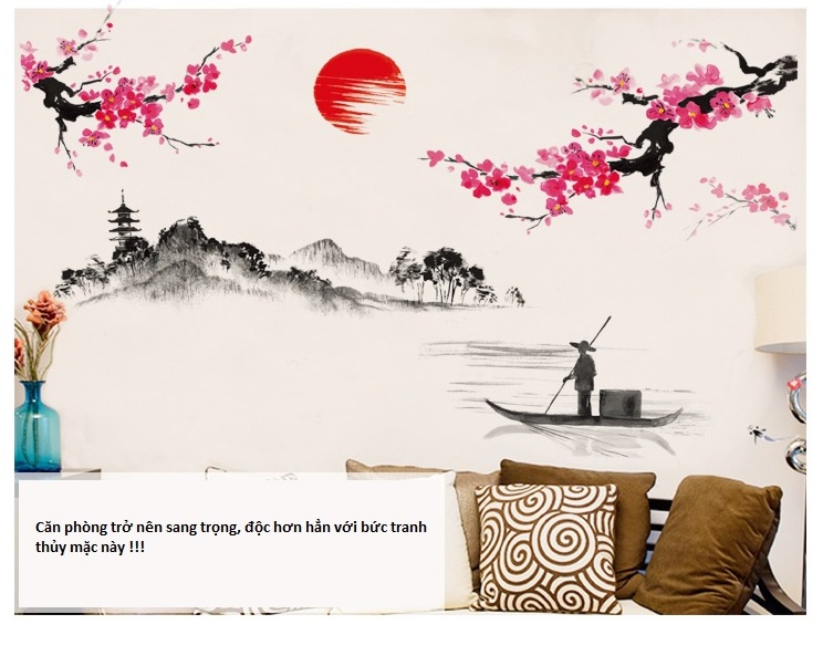 [HCM]Decal dán tường Tranh thủy mặc DKN015 (120 x 150 cm)