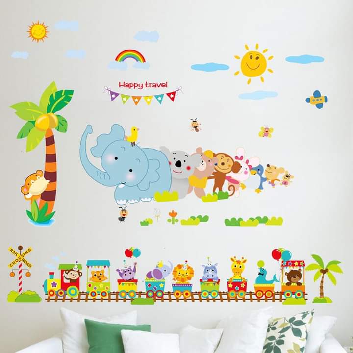 [HCM]DECAL DÁN TƯỜNG THÚ KÉO DỪA VÀ ĐOÀN TÀU