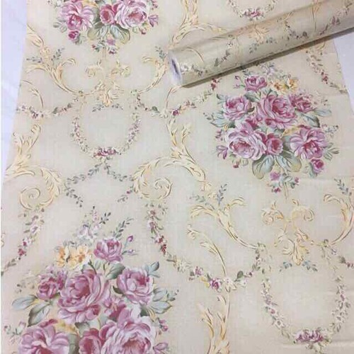 Giấy dán tường hoa hồng châu âu vàng ( cuộn dài 10m khổ rộng 45cm, có sẵn keo )
