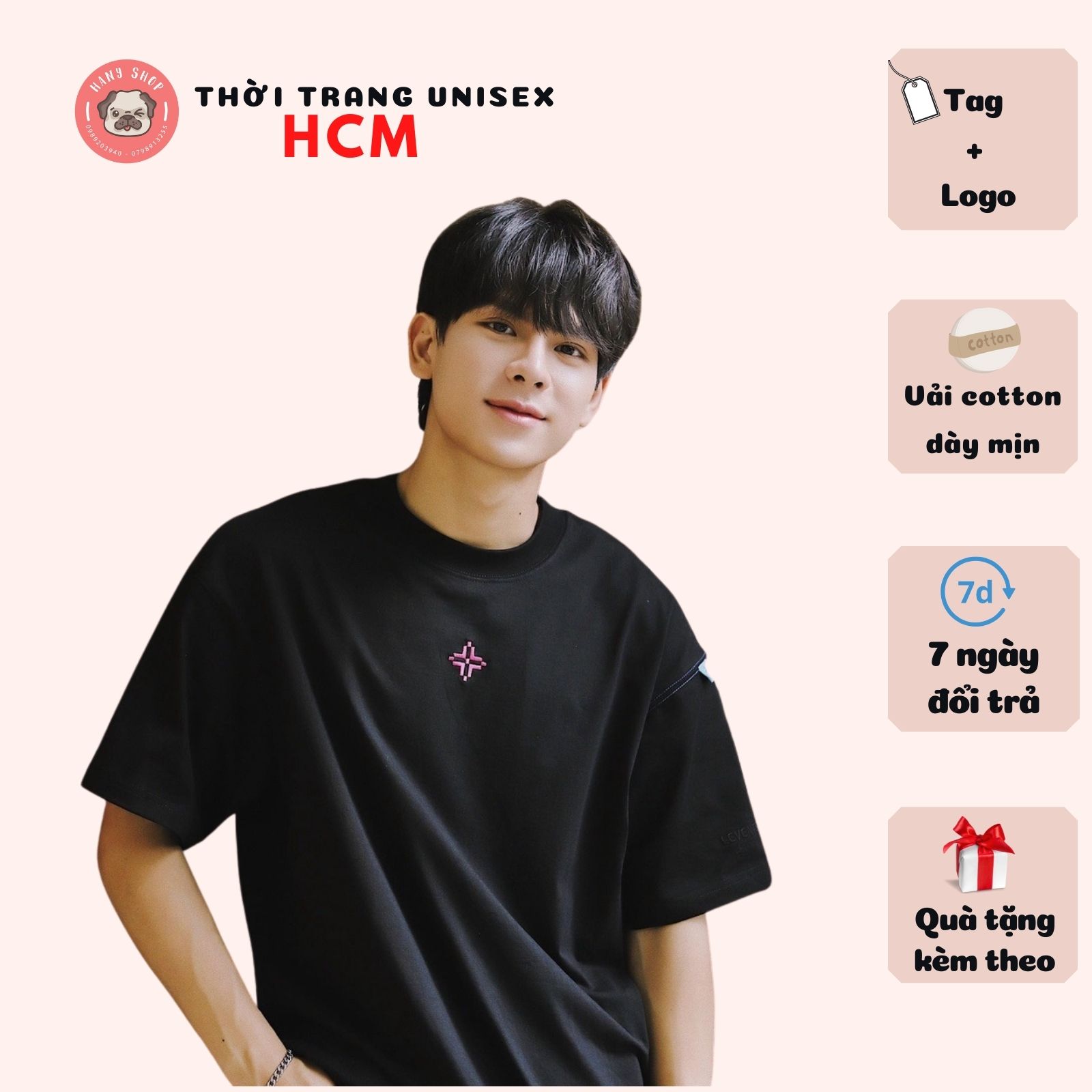 Áo thun tay lỡ Levents XL Logo màu đen phong cách unisex nam nữ form áo từ 40kg đến 90kg chất vải cotton dày mịn có đầy đủ tag Thời trang Unisex HCM AL154