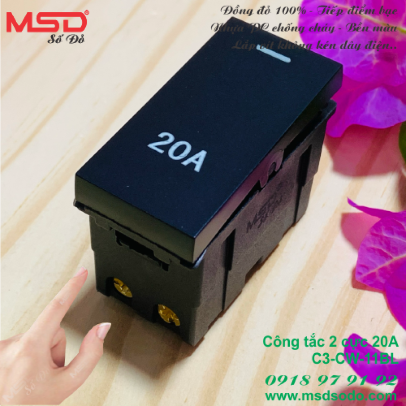 Bảng giá HẠT CÔNG TẮC 2 CỰC 20A MÀU ĐEN - HẠT CÔNG TẮC 16A - HẠT Ổ CẮM 2P - ĐÈN BÁO - C3BL