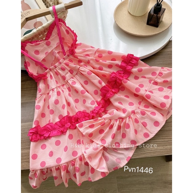 [VÁY BÉ GÁI] Váy maxi chấm bi hồng cực mát cho bé gái (8-18kg)