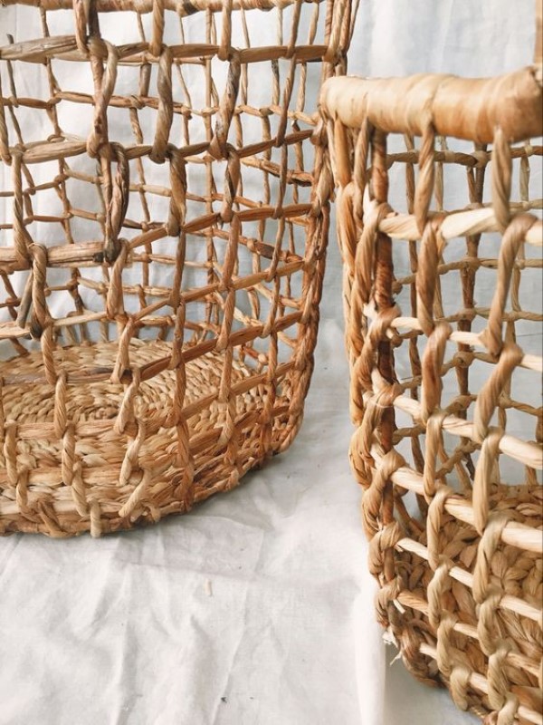 Sọt lục bình đan lưới siêu xinh xắn dành cho gia đình, studio phong cách Boho, vintage D35 *H30 cm