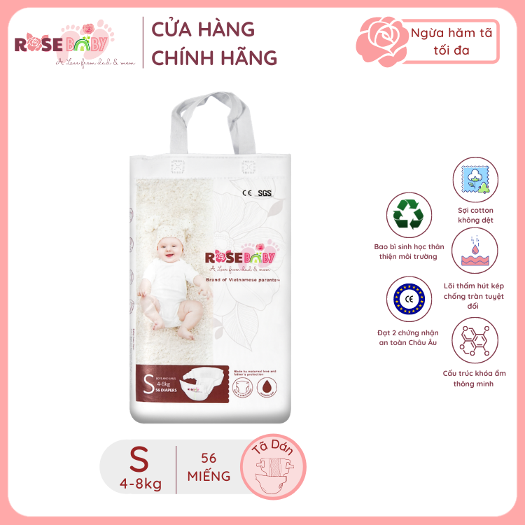 Thùng Tã Dán ROSE BABY Size S (168 miếng)