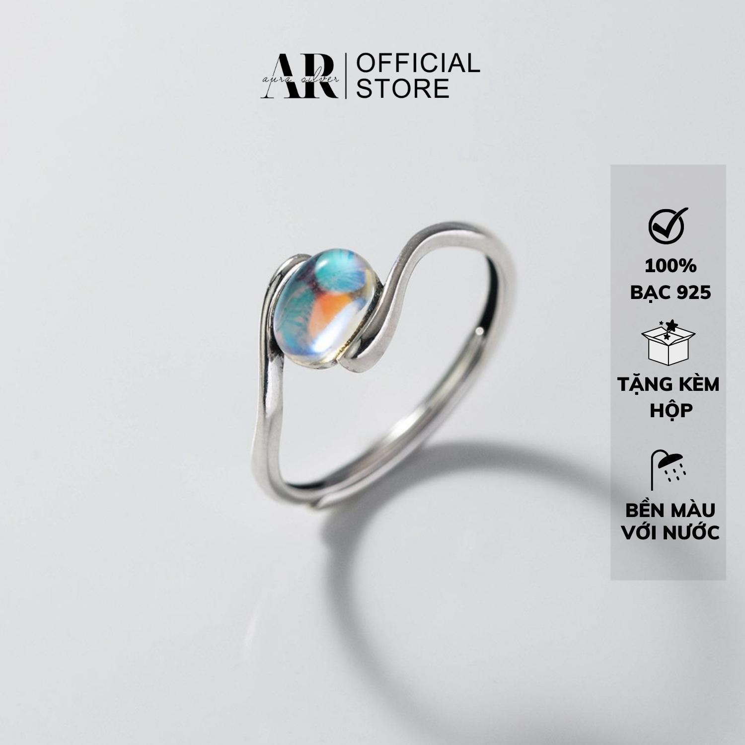 Nhẫn bạc nữ 925 freesize đá mặt trăng Ovani-Aura Silver-N24