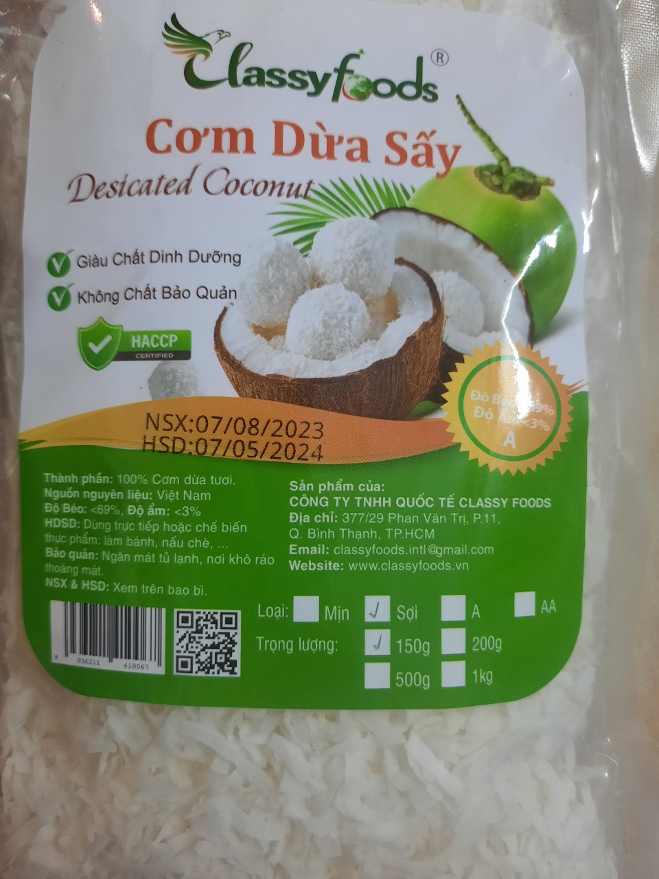 CƠM DỪA SẤY KHÔ MỊN, CLASSYFOODS (-200gr)