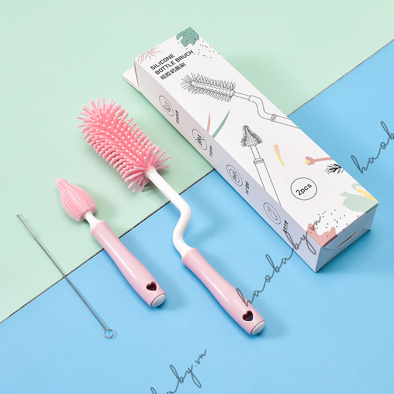 Dụng cụ rửa bình sữa silicon tay cầm xoay 360 độ - Bộ cọ rữa bình sữa vệ sinh bình sữa núm ty