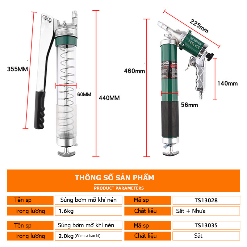 Thiết bị bơm mỡ bằng tay 600cc Tuosen - với 4 lựa chọn bình