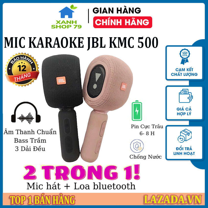 Mic hát karaoke bluetooth mini, micro karaoke không dây JBL KMC 500 cao cấp, kết nối mọi dòng điện thoại, chống nước IPX7, pin siêu khỏe, chống hú siêu tốt - Mic hát cầm tay kèm loa, mích hát karaoke, loa hát karaoke