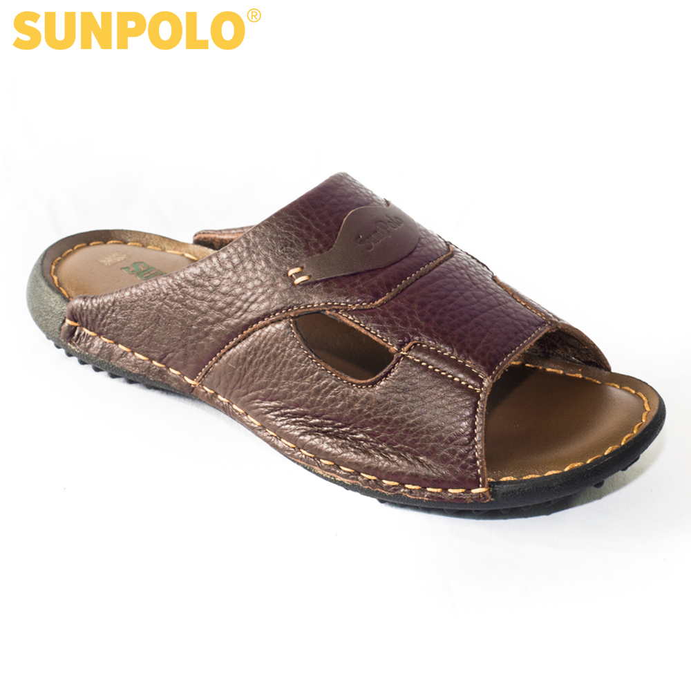 Men leather sandals SUNPOLO DQN036 (black, brown)