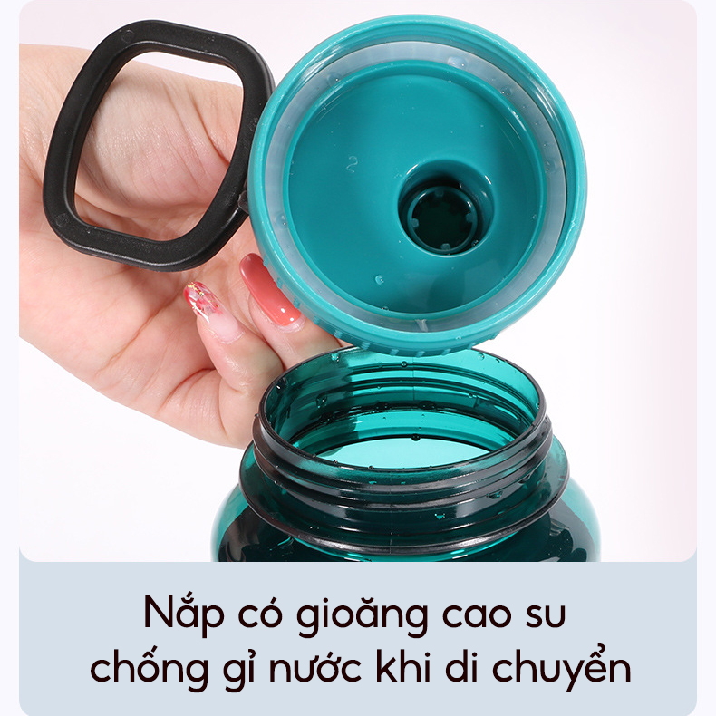 Bình nước thể thao tập gym 1 lít Portable Cup loại cao cấp, chống tràn, gỉ nước - Bình đựng nước có chia vạch và  quai treo