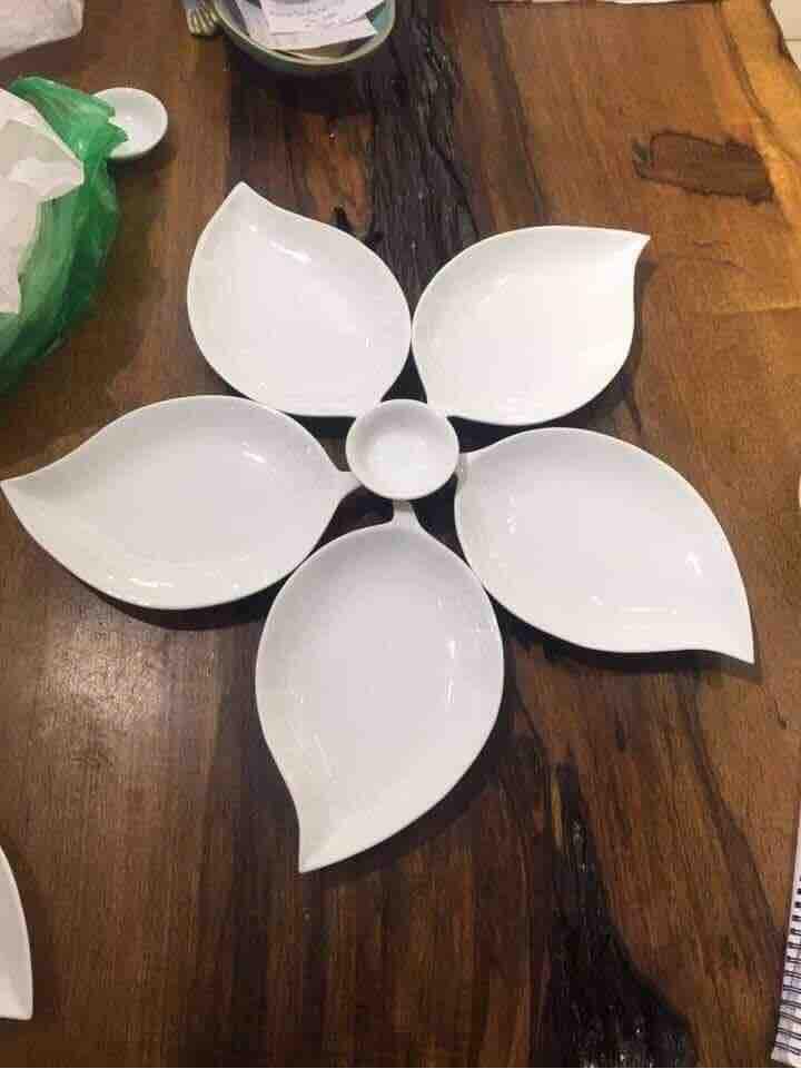 Bộ đĩa ăn hình lá hàng gốm sứ Bát Tràng