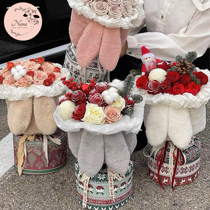 1 Set (Vải + Tai Thỏ + Cốt Bìa) Làm Bó Hoa Thỏ Size To ***HOT TREND 2023***