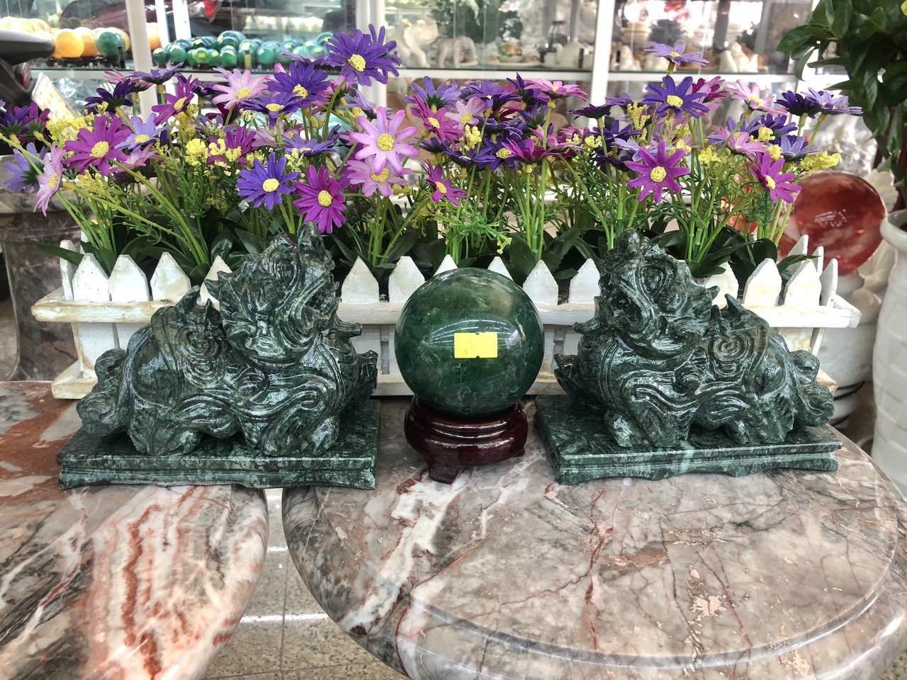 Tượng Long Quy cõng gậy như ý đá ngọc Hoàng Long - Dài 15 cm