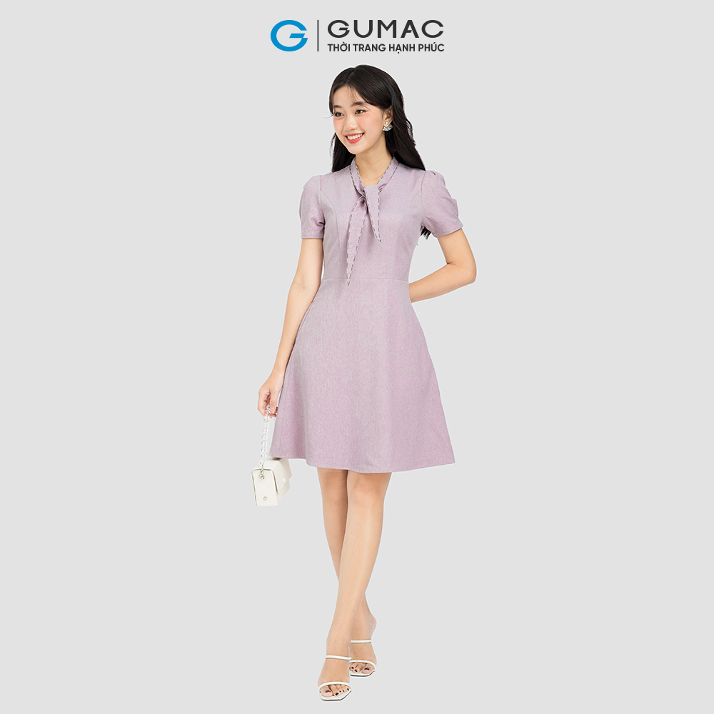 Đầm form A GUMAC, đầm phối chỉ thắt nơ DC08038