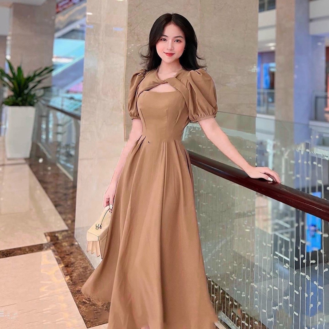Đầm váy xoắn cổ form dài 3 màu