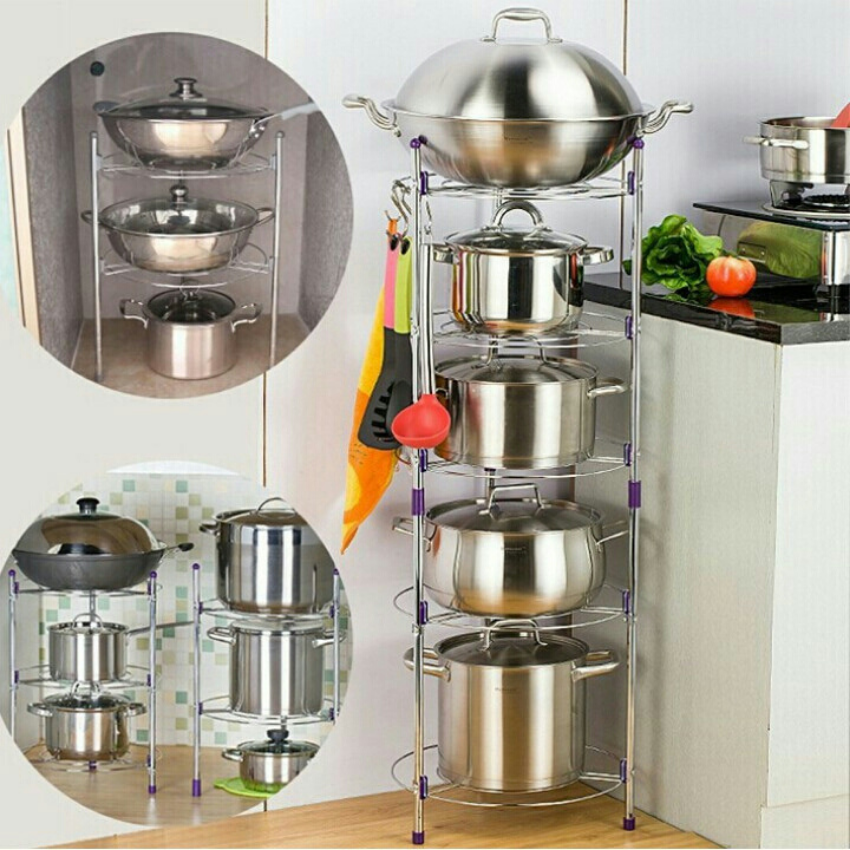 Kệ để xoong nồi chảo nhà bếp 5 tầng bằng inox cao cấp thông minh tiện dụng - Q75798