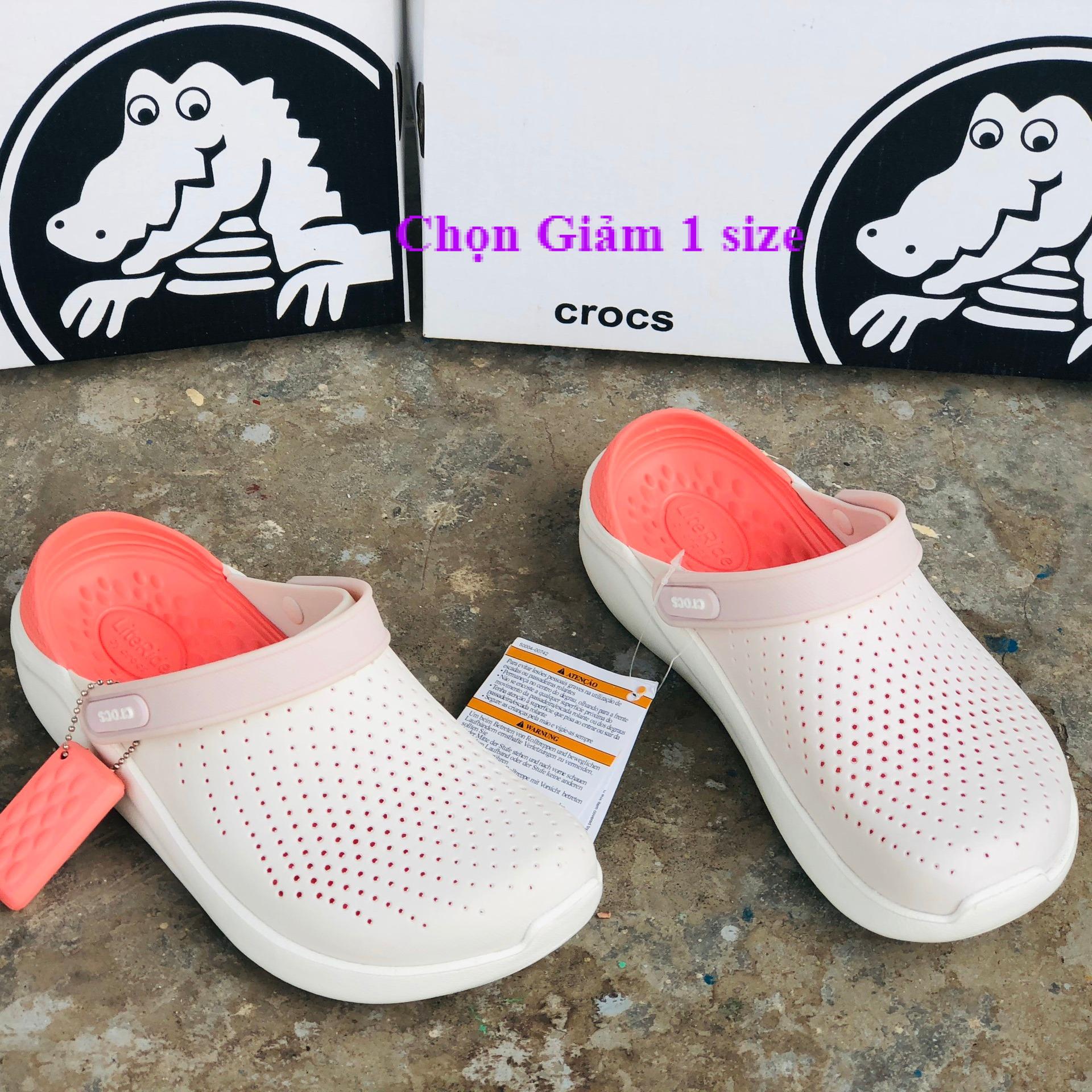 Dép sục Cross literide clog quai ngang bít đầu nam nữ trắng gót hồng cá tính siêu nhẹ đi mưa đi nắng thoải mái chống trơn trượt có nhiều lỗ thoát hơi thông thoáng tặng kèm hộp hãng - có hình thật và video