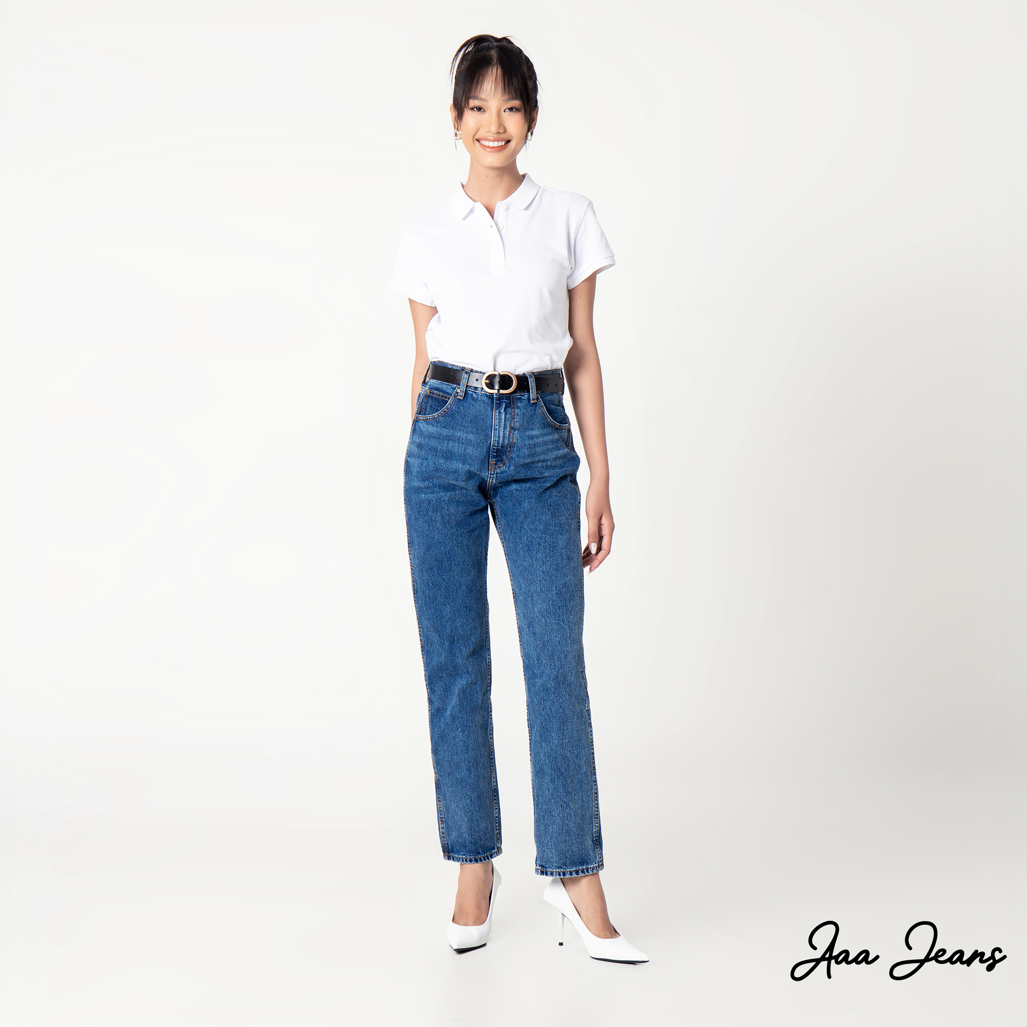 Quần jean nữ ống đứng Aaa Jeans Xanh Cobalt