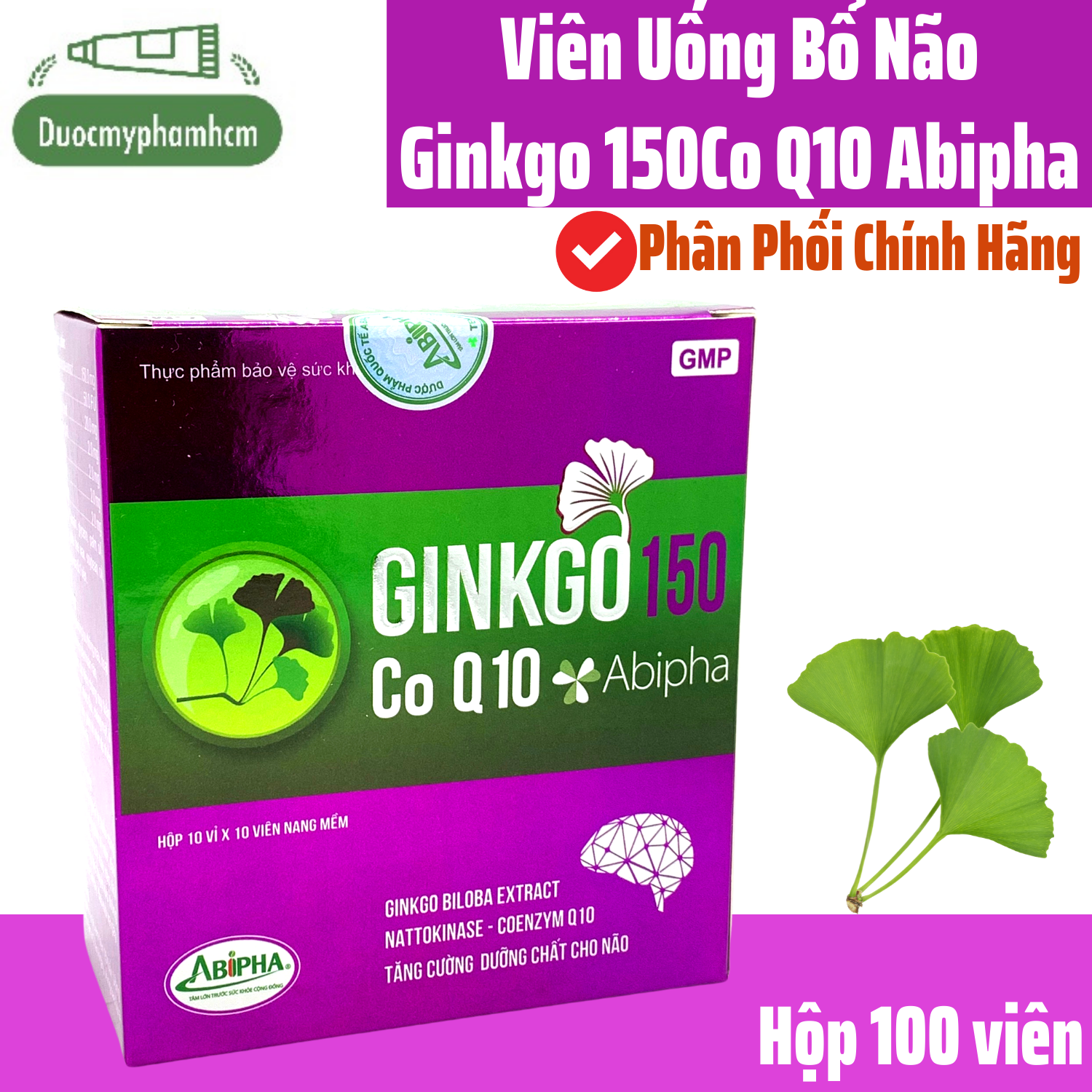 Ginkgo 150 Co Q10 ABIPHA- hoạt huyết giúp lưu Thông máu não