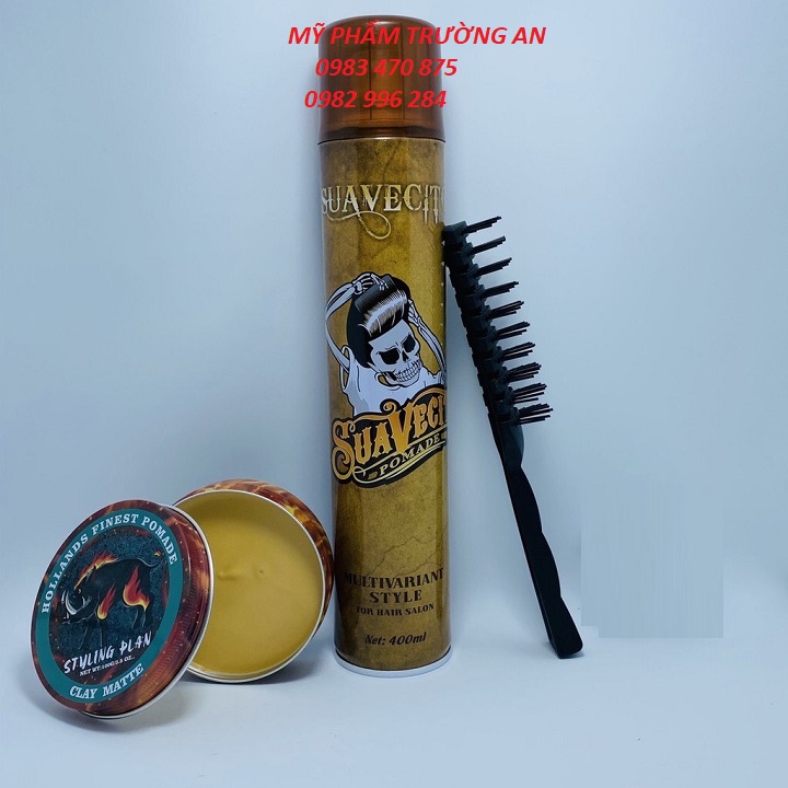 Sáp vuốt tóc clay matte lợn kèm gôm xịt tóc suavesito siêu giữ nếp